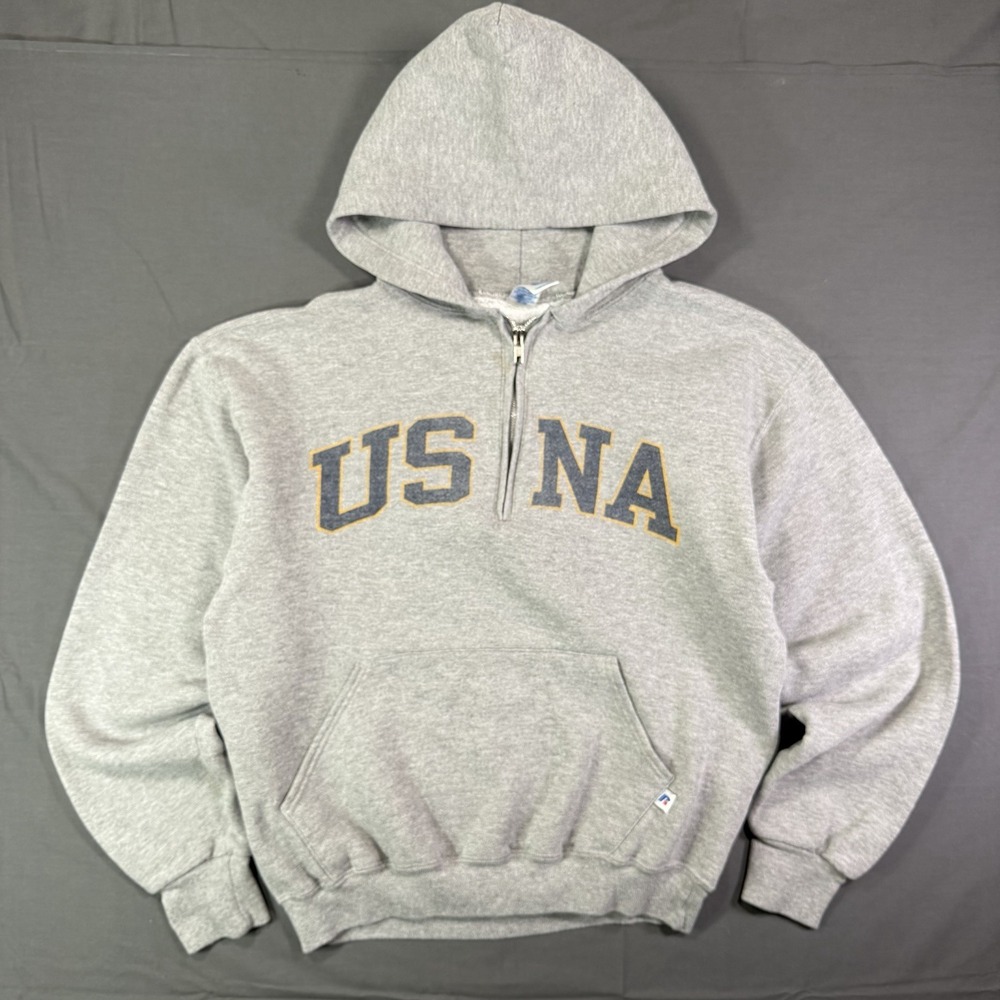 Vintage Russell Athletic USNA Pullover Hoodie Medium Half Zip Essentials